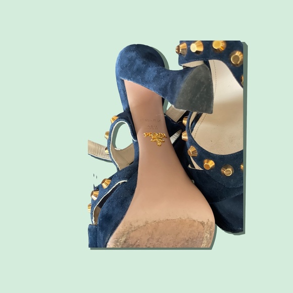 Prada Rockstud Dark Navy Suede Sandals - Picture 5 of 8